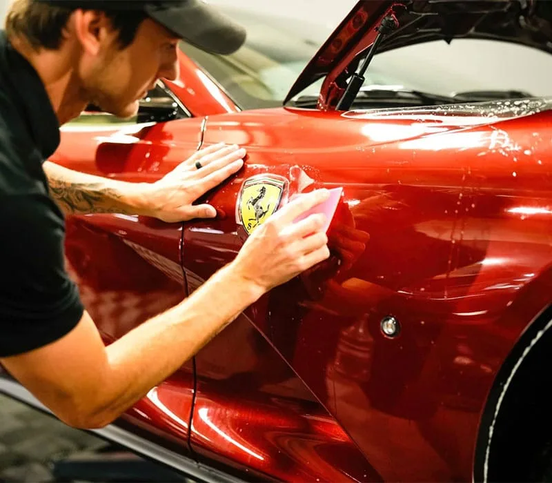 Paint protection film installation on a Ferrari at AZ Auto Aesthetics